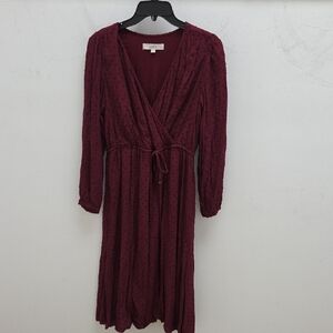 LOFT- Petite-Burgundy Long Sleeve Dress-EUC